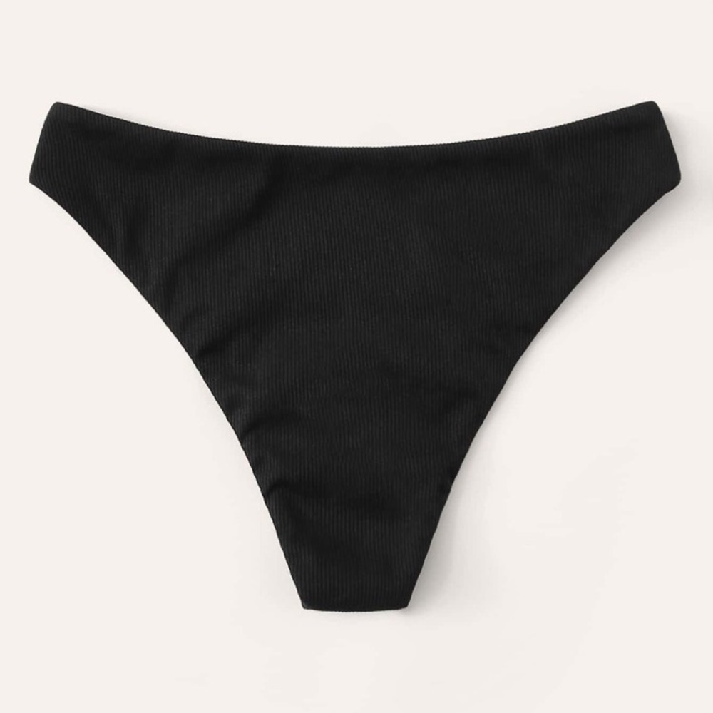 Solid High Cut Black Bikini Bottom